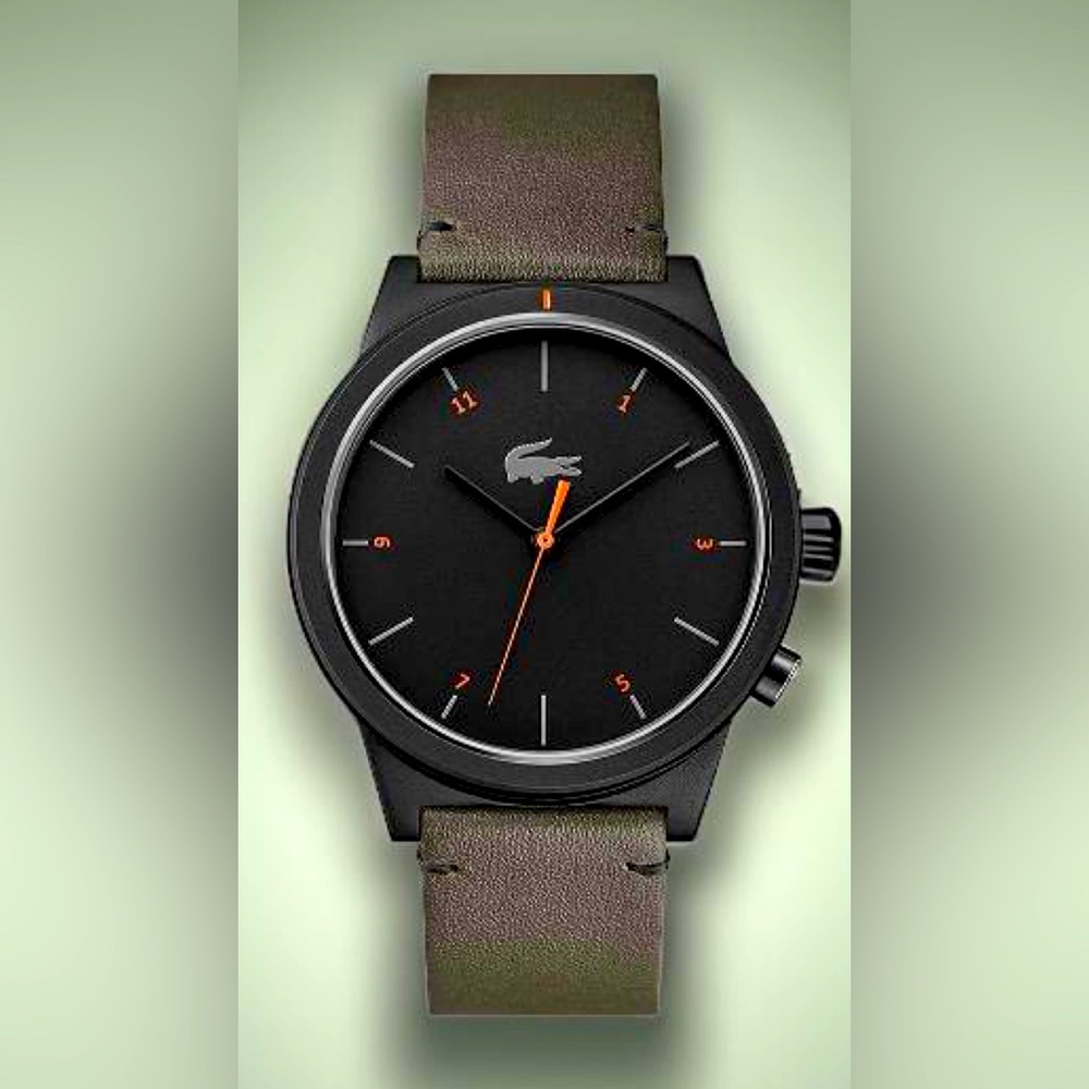 LACOSTE Motion Men's Black Dial Leather Strap 42mm Watch Model 2010991 - Picture 1 of 9